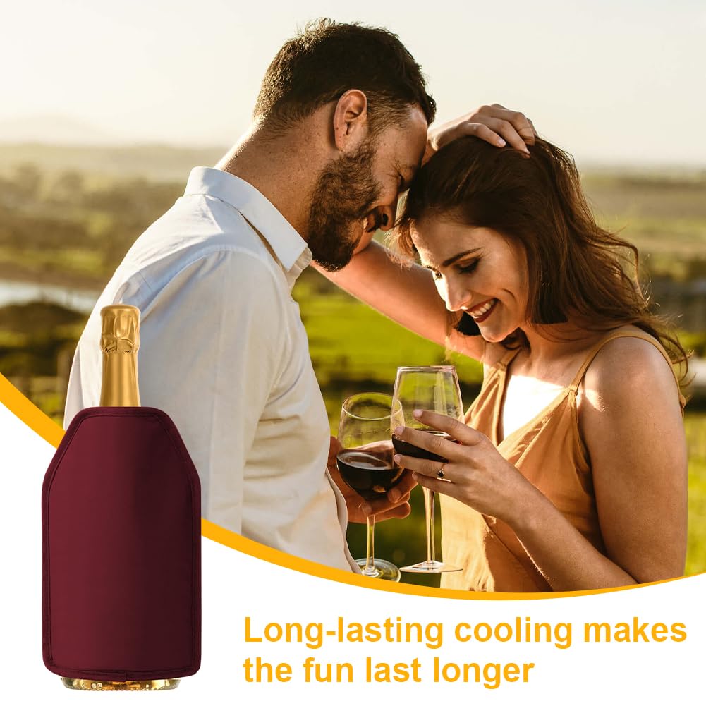 Manicotto refrigerante per vino, 2 pezzi, raffreddamento extra lungo, in nylon idrorepellente, per vino, champagne, casa, gastronomia, esterno (nero + rosso)