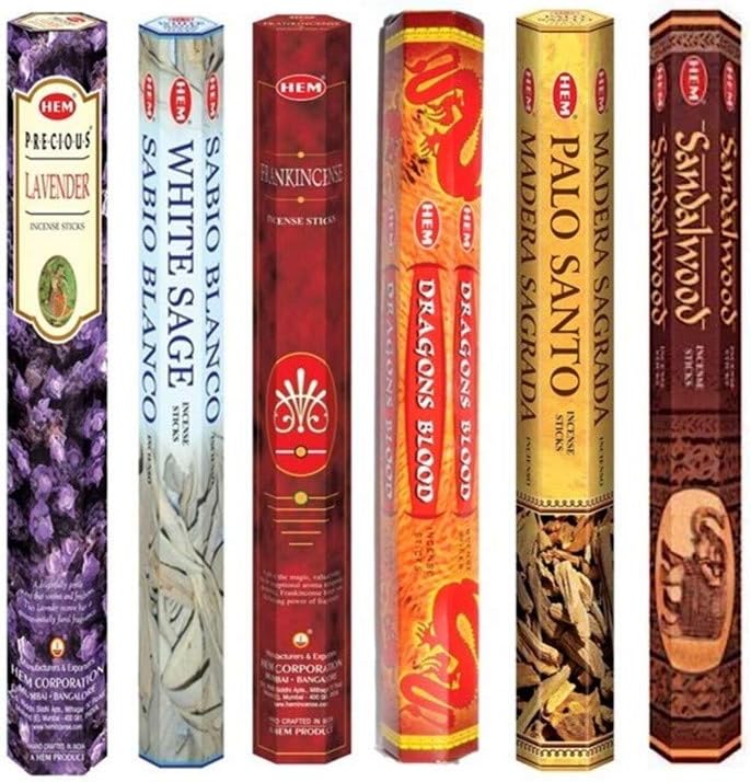 Incense Sticks – 6 Fragrances (Lavender, White Sage, Frankincense, Dragon’s Blood, Palo Santo & Sandalwood) | 120 Sticks | Natural Aromatherapy for Meditation, Relaxation & Home Fragrance