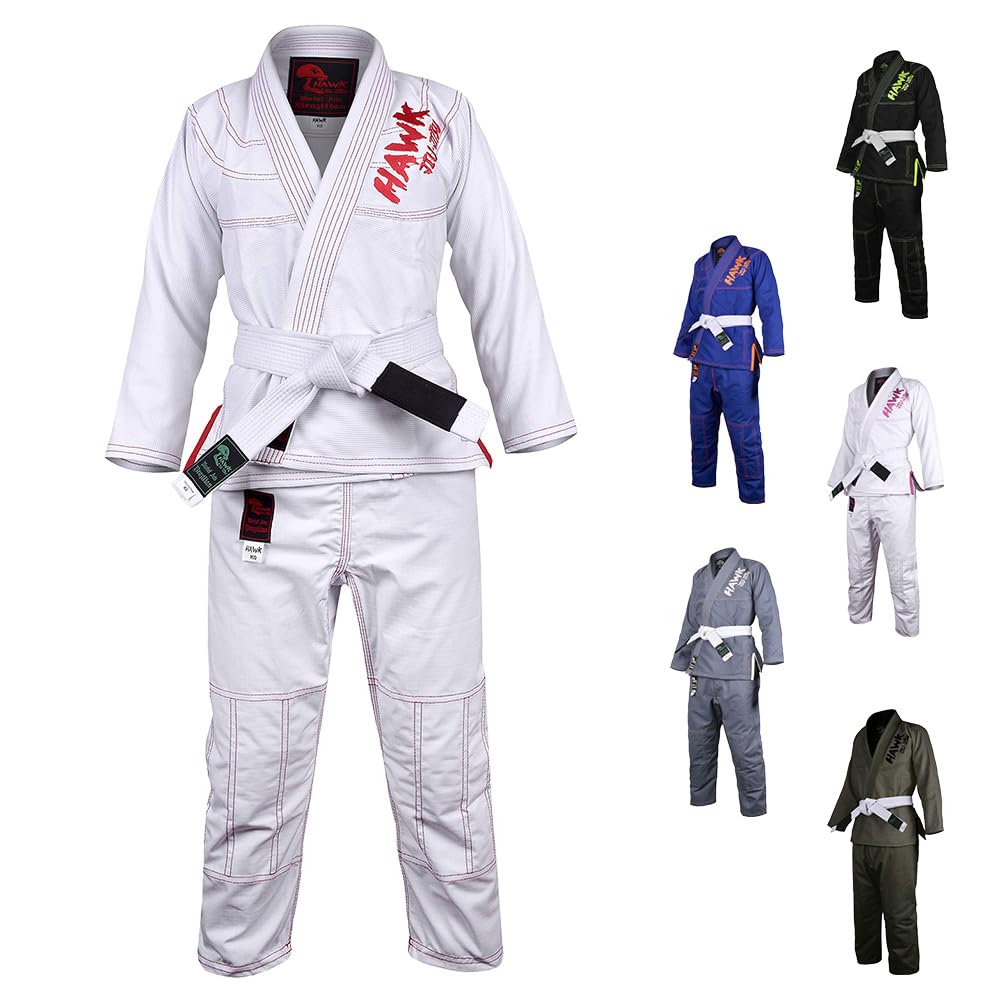 HAWK Jiu Jitsu Kimono brasileño Jiu Jitsu Gi para niños, BJJ Gi, ligero, cinturón blanco
