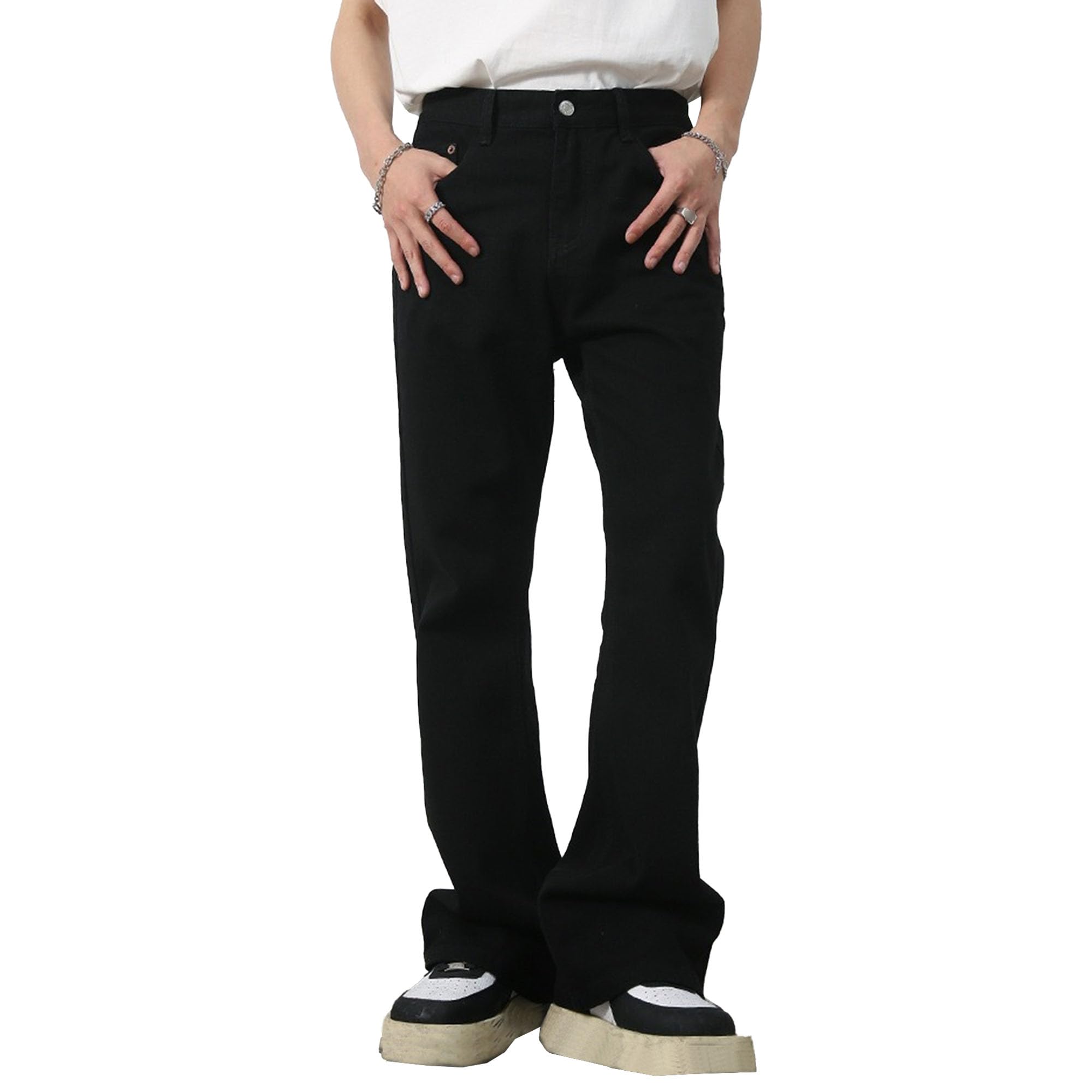 Mens Retro 60s 70s Disco Flared Trousers Comfort Stretch Fit Bell Bottom Denim Jeans