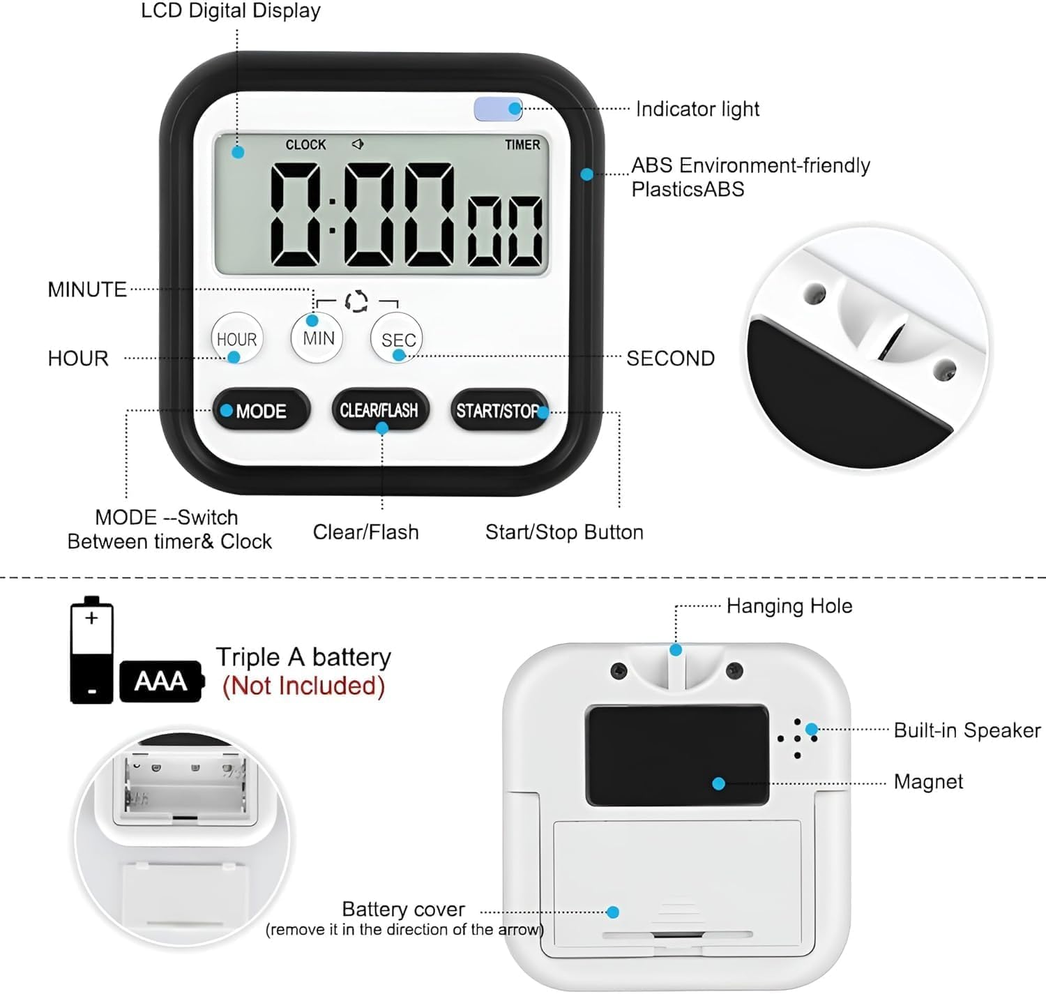 JASIFS Digital Timer Clock - Magnetic, Alarm, Stopwatch -2