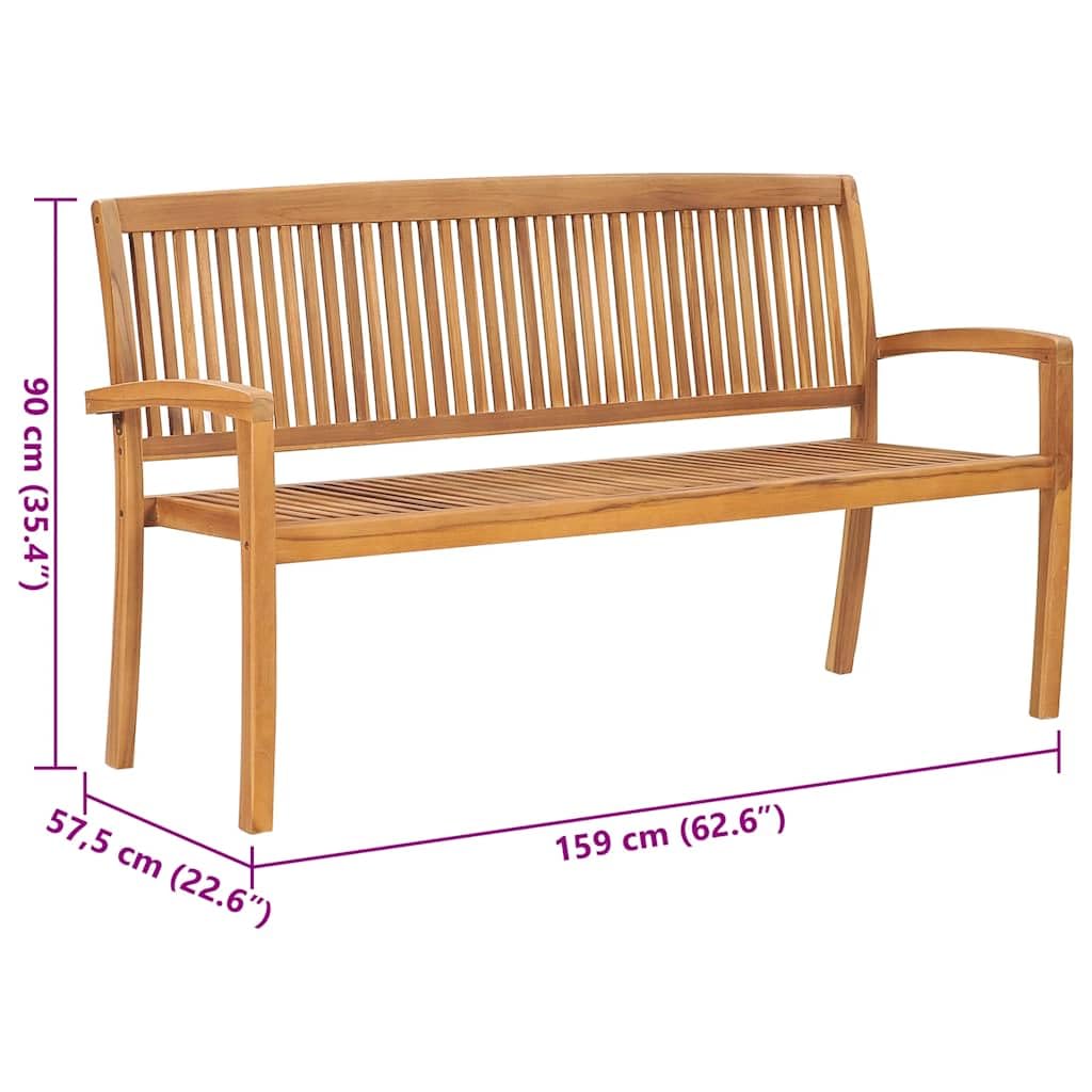 vidaXL Sztaplowana ławka ogrodowa z poduszką, 159 cm, drewno tekowe