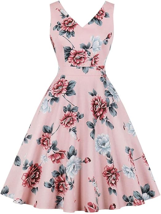 Amazon Aライン 膝丈 花柄 ワンピース レディース 50年代 パーティードレス カクテル ロカビリー ワンピース イブニングドレス 通販