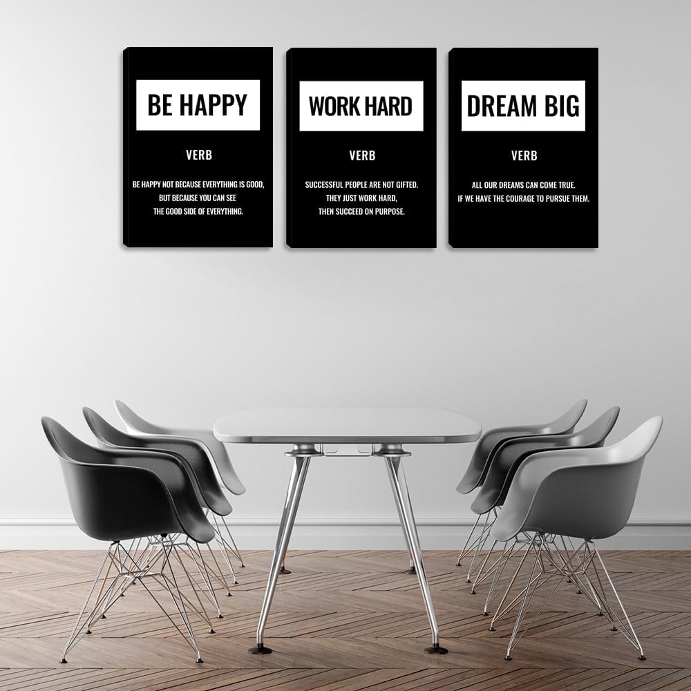 3 Pieces Office Wall Decor Inspirational Positive Canvas Wall Art Poster Inspiring Quote Picture Painting Framed Artwork Prints Motivational Poster Wall Art Decor for Living Room Bedroom (48" Wx24 H)