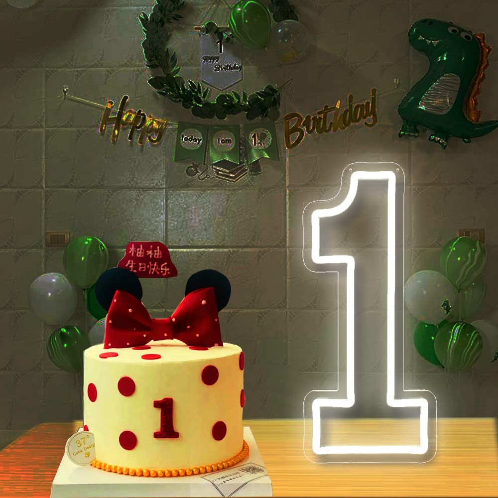 Number 1 LED Neon Sign – Warm White Light Up Backdrop For Birthday, Wedding, Anniversary – Battery Or USB Powered, Freestanding Or Wall Mount