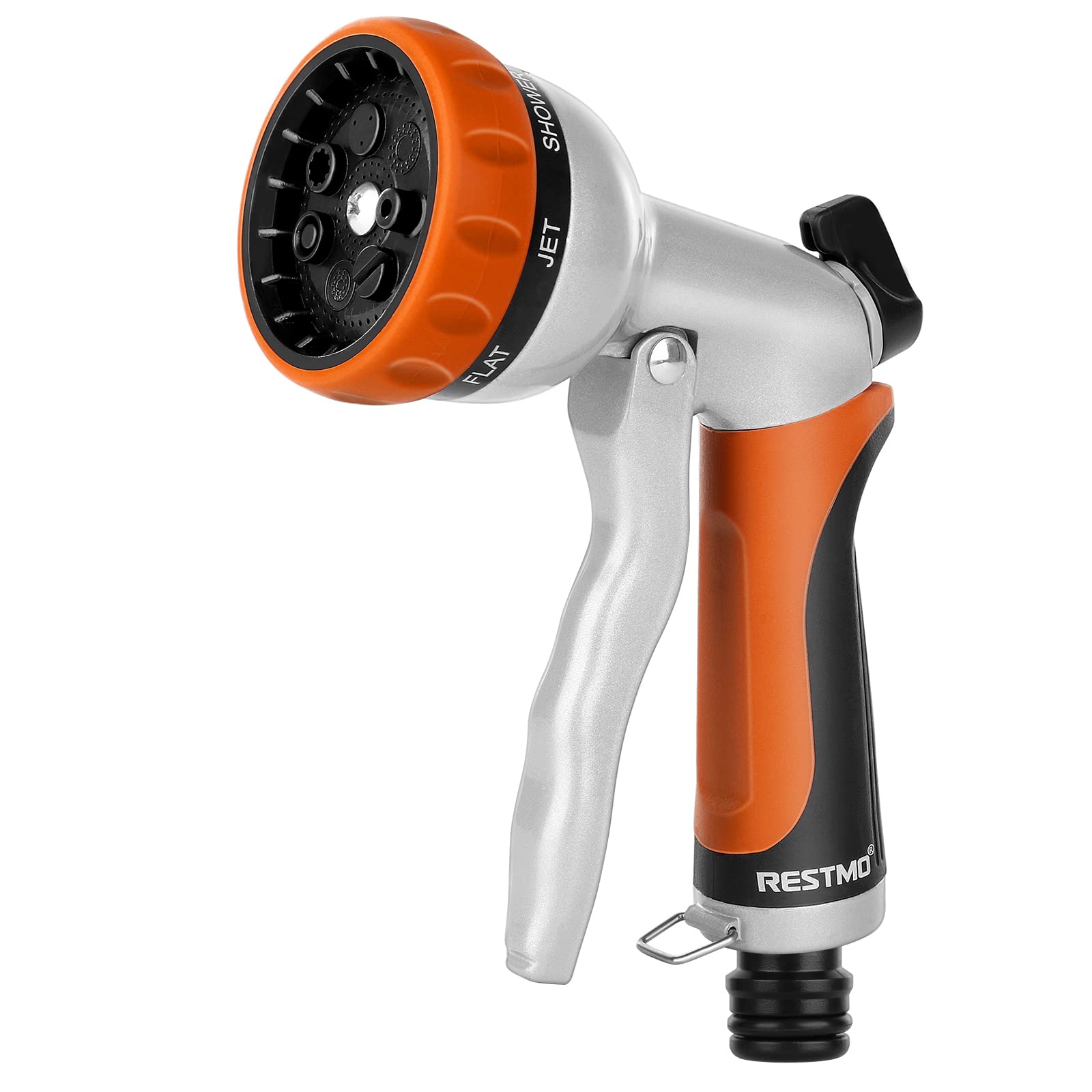 RESTMO Gartenbrause, Metall Hochdruck Garten Handbrause, 7-Funktionen Spritzdüse und Einstellbarer Wasserdurchfluss Spritzpistolen Bewässerungspistole für Bewässerung, Autowaschen,Orange