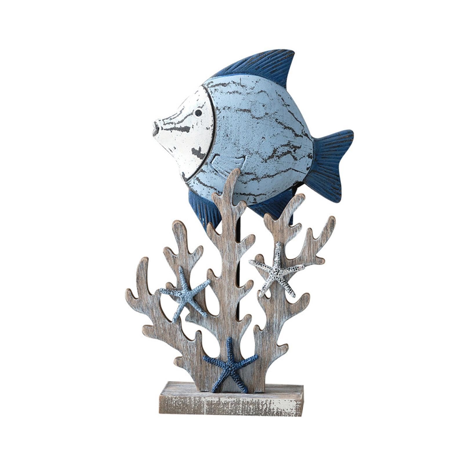PIXZCSA Lifelike Coral Statue Sculpture Unique Bookcase Shelf Sitter Decor Artificial Coral Statue Sculpture Figurines Craft, fish, 12.5x32cm
