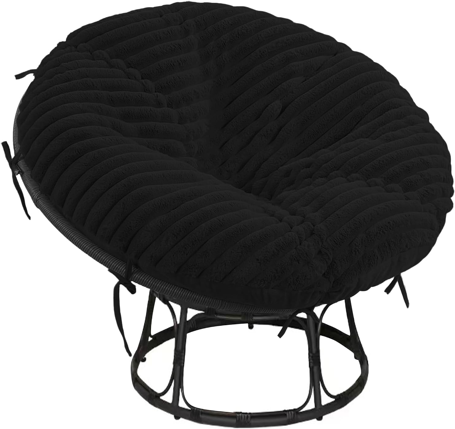 Papasan Chair Cushion Cover, Plush Faux Fur papasan Cushion Cover, 50 Inch for 40-44 Inch Cushions, Super Soft Removable Cover with Ties & Zipper, Machine Washable - Black