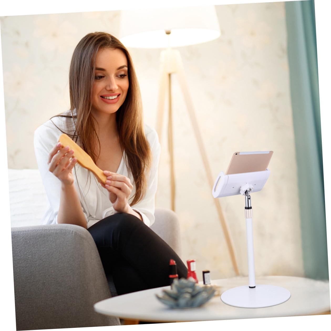 Supporto Abs Tavolo per Telescopico e Tablet da Regolabile in Metallo | Bianco, Installazione Facile, Resistente All'usura, per Telefoni e Tablet
