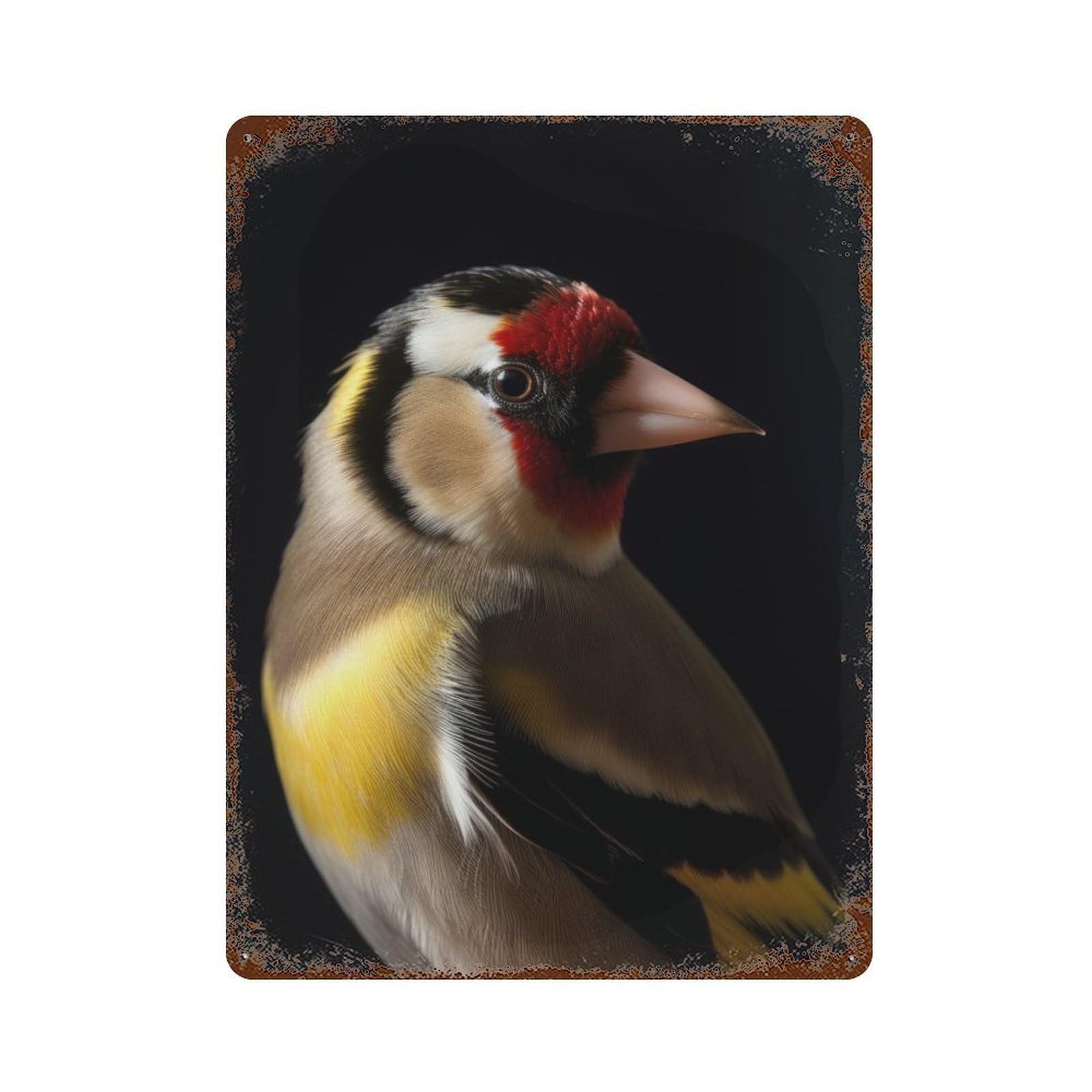 Aged Metal Wall Plaque with Goldfinch Brid in The Dark Design 15.7"x11.8", for Cafe, Home Bar And Lounge Decor, Novelty Wall Decor