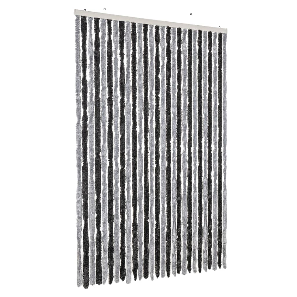 Tenda antimosche in ciniglia, grigio e nero, 118 x 220 cm | Rimovibile, facile da pulire, isolamento termico, privacy, per porta di casa o roulotte