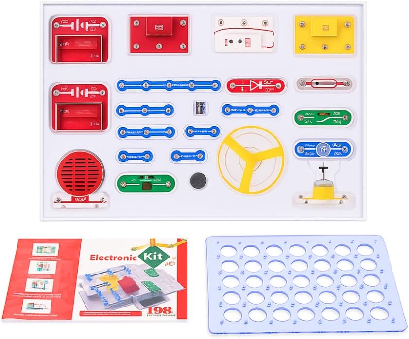 KitsGuru 198 Experiments Snap Circuits Smart Electronic Kit Integrated Circuit Building Blocks 198 Experiments Educational Fun Science Kids Toys