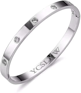 YCSLYW Women's Stainless Steel Bracelet Jewelry Crystal Bracelet With Cube Zircon Hinge Jewelry oval Bangle Witness the Gift of Love, 6.7 inches, Crystal, Cubic Zirconia- multi