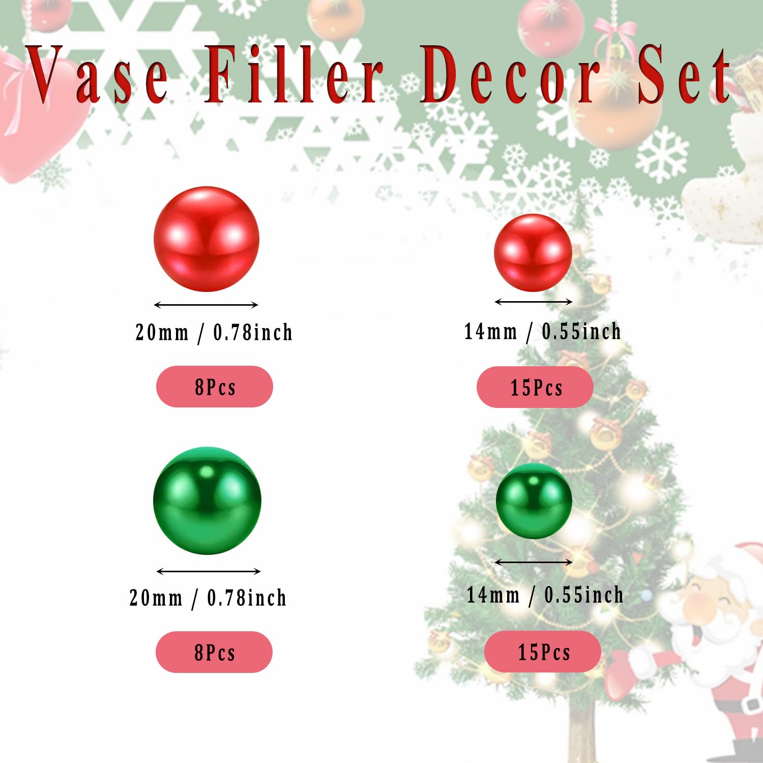 10066Pcs Christmas Vase Filler Decor Set - Red, Green Beads, Santa Hat, Christmas Trees, Gift Boxes - Vase Filler for Home Party Decoration