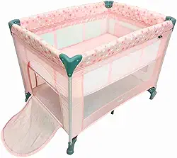 Berço Portátil Infantil Cercado Desmontável Lune Maxi Baby (Rosa)