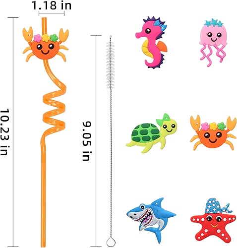 Miniatura 2 de 24 popotes reutilizables de animales marinos para recuerdos de fiesta en el mar, pajitas de animales del océano para decoración de fiestas bajo el