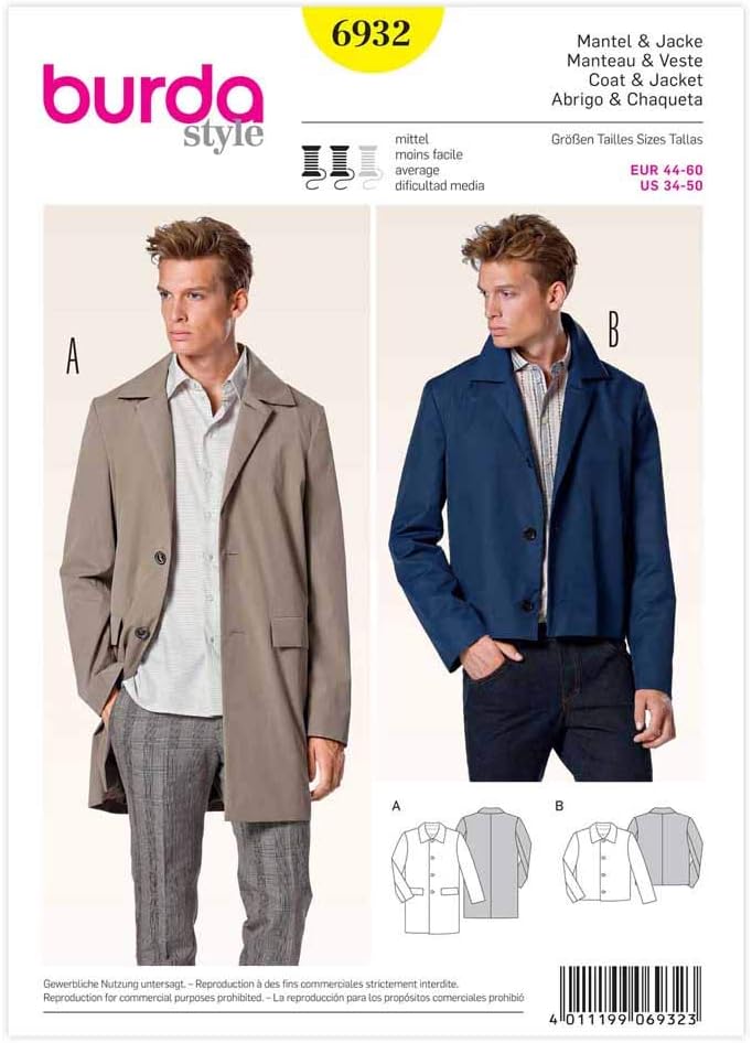 BurdaB6932 Coat and Jacket Sewing Pattern 19 x 13 cm, 44-60