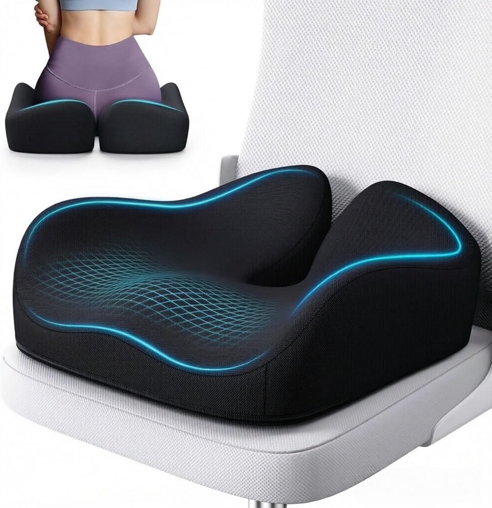 Benazcap Black Memory Foam Seat Cushions For Office Chair, Ergonomic Chair Cushions For Reducing Tailbone Pressure, Provides Great Comfort And Back Support, Office Chair Cushion & Car Seat Cushion,