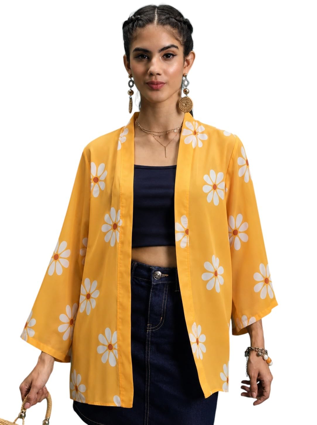 Women's Paisley Printed Kimono Shrug Open Front Boho Cardigan-picture-11