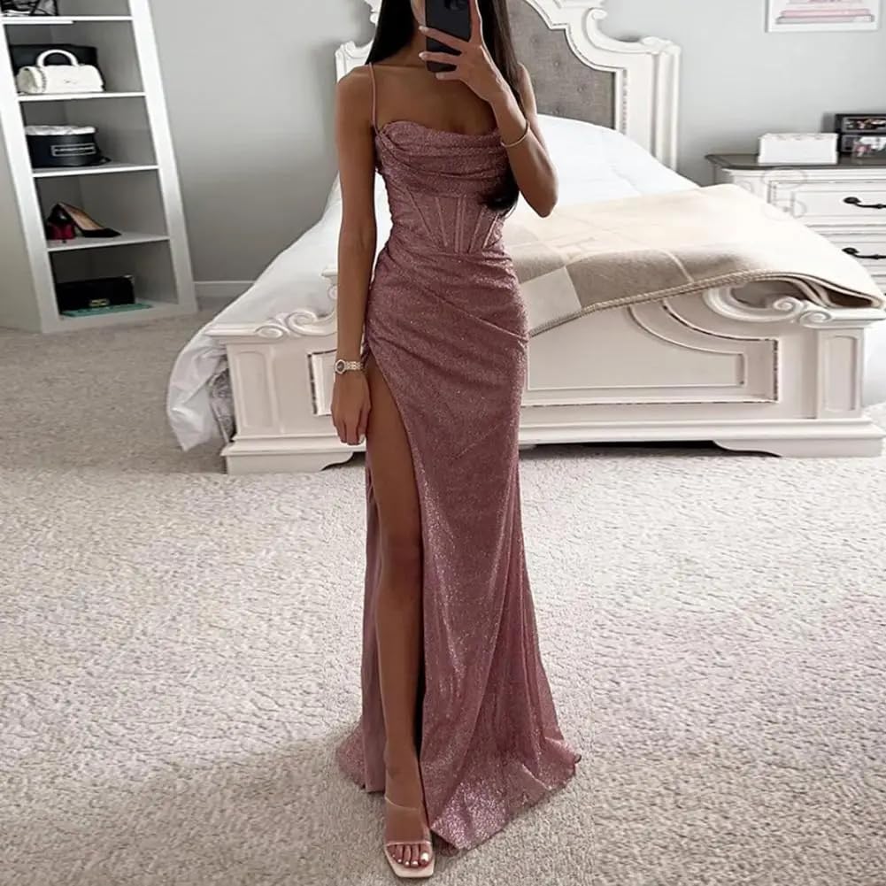 green emerald velvet dress Gyios dress Women Polyester Maxi Dress Elegant Sequin Spaghetti Strap  Evening Dress With Off Shoulder High Split Loose High For Lady-blue-l :  Amazon.co.uk: Fashion main image 1