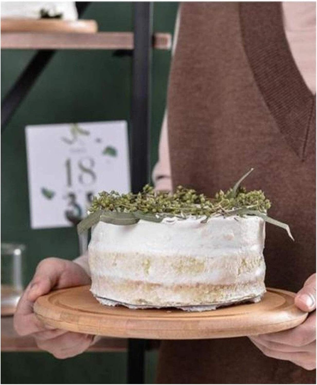 Cake Box Set, Wooden Fluted Pastry Fruit Plate Bar Dessert Tray Glass Sandwich Dome Chip & Dip Server 18/21/24/26CM (Size : 21 * 21 * 9CM) ()