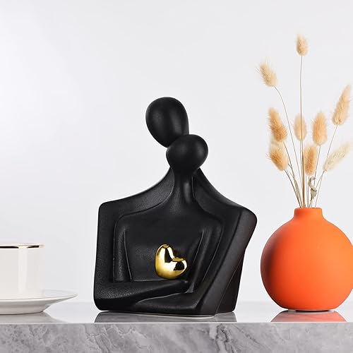 Miniatura 3 de XMGZQ Estatua de pareja de oro negro, figura abstracta de cerámica para amante, artículos de decoración del hogar, regalo romántico para ella en