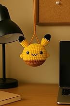 Clapjoy Crochet Yellow Anime Hanging for Car Mirror | Handmade Amigurumi Plush | Soft Wool Toy for Kids & Anime Lovers | Cute Wall Hanging | Cartoon Gift