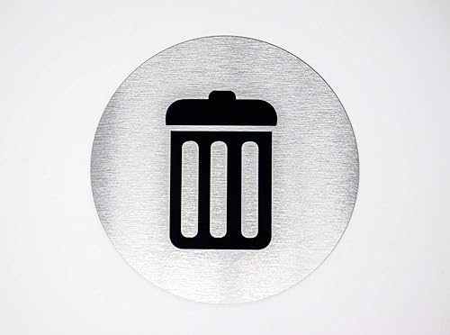 Miniatura 4 de Letreros de metal para basura, redondos de 5.5 pulgadas, letrero de metal para cesta de residuos, letrero de aluminio plateado cepillado con símbolo