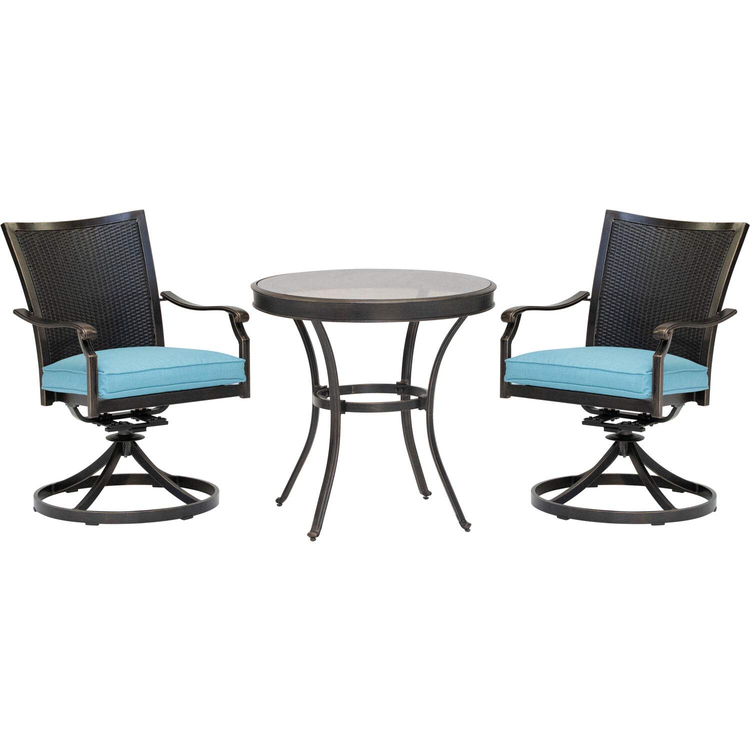 Hanover Traditions 3-Piece Blue with 2 Wicker Back Swivel Rockers Outdoor Dining Set- CHAIRS ONLY