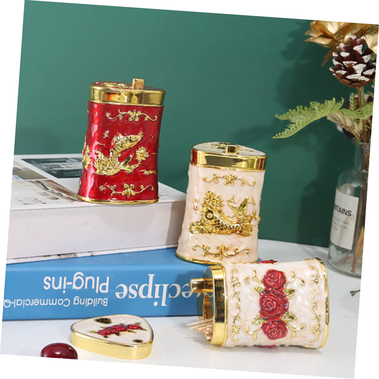 PRETYZOOM 1pc Pressing Type Toothpick Holder Automatic Dispenser Box for Home Office Dust Design Compact Creative Toothpick Storage for Restaurants present Giving