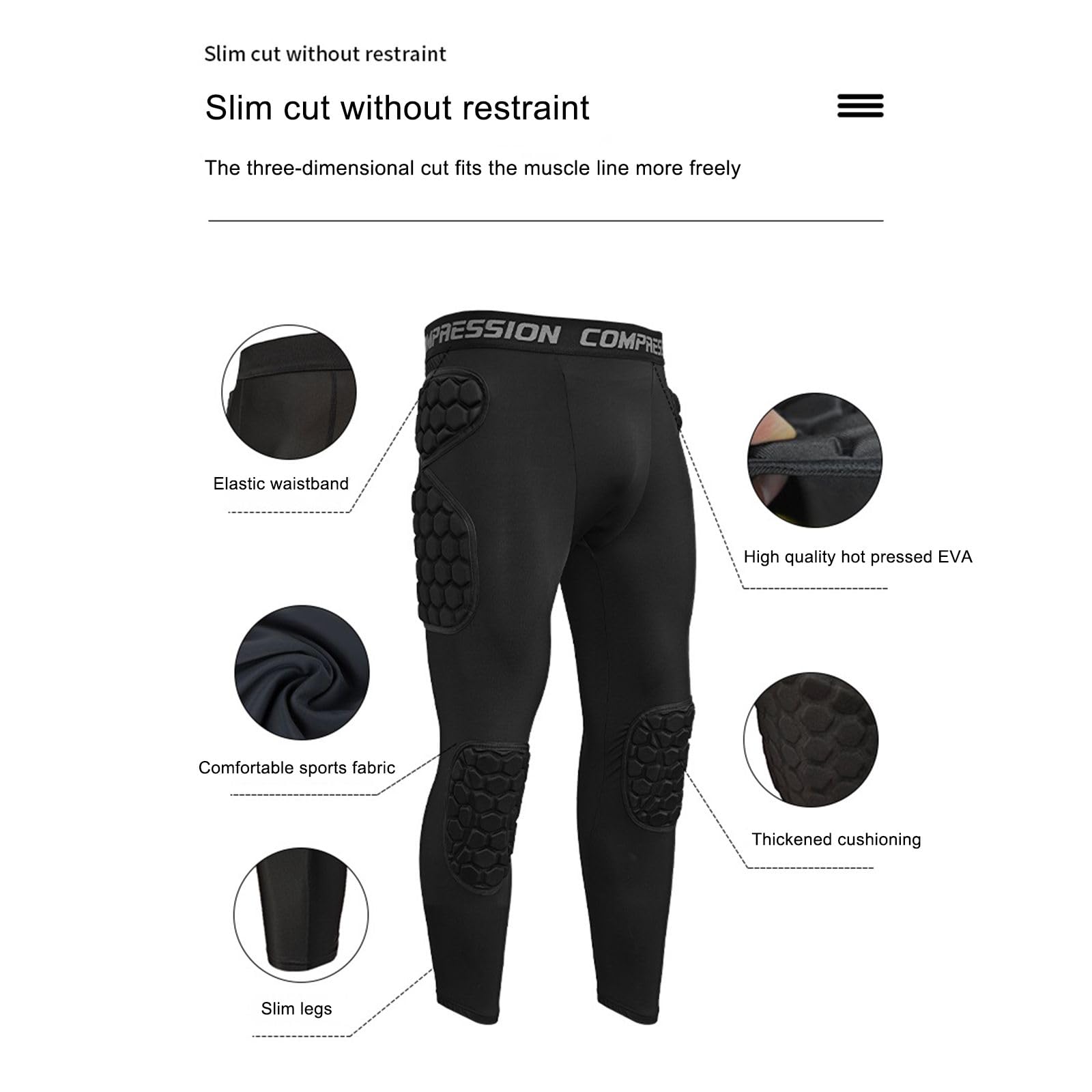 Hotfiary Men's Padded Compression Pants Football Girdles Protective Athletic Leggings with High Thigh Knee Pads Protection