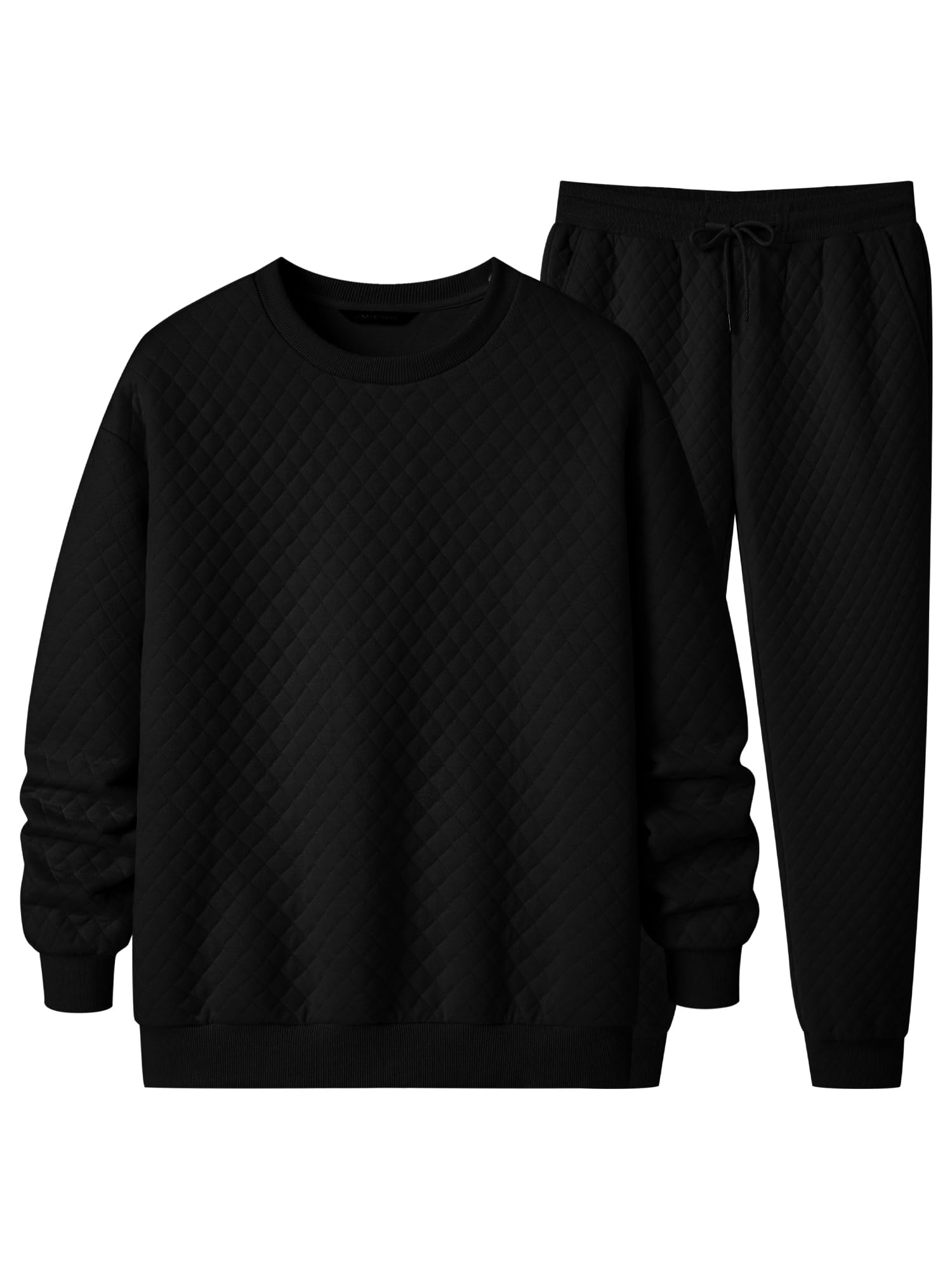 JMIERR Mens Quilted 2 Piece Casual Outfits Crewneck Sweatshirt Tracksuit Joggers Sweatpants Sweatsuit Set