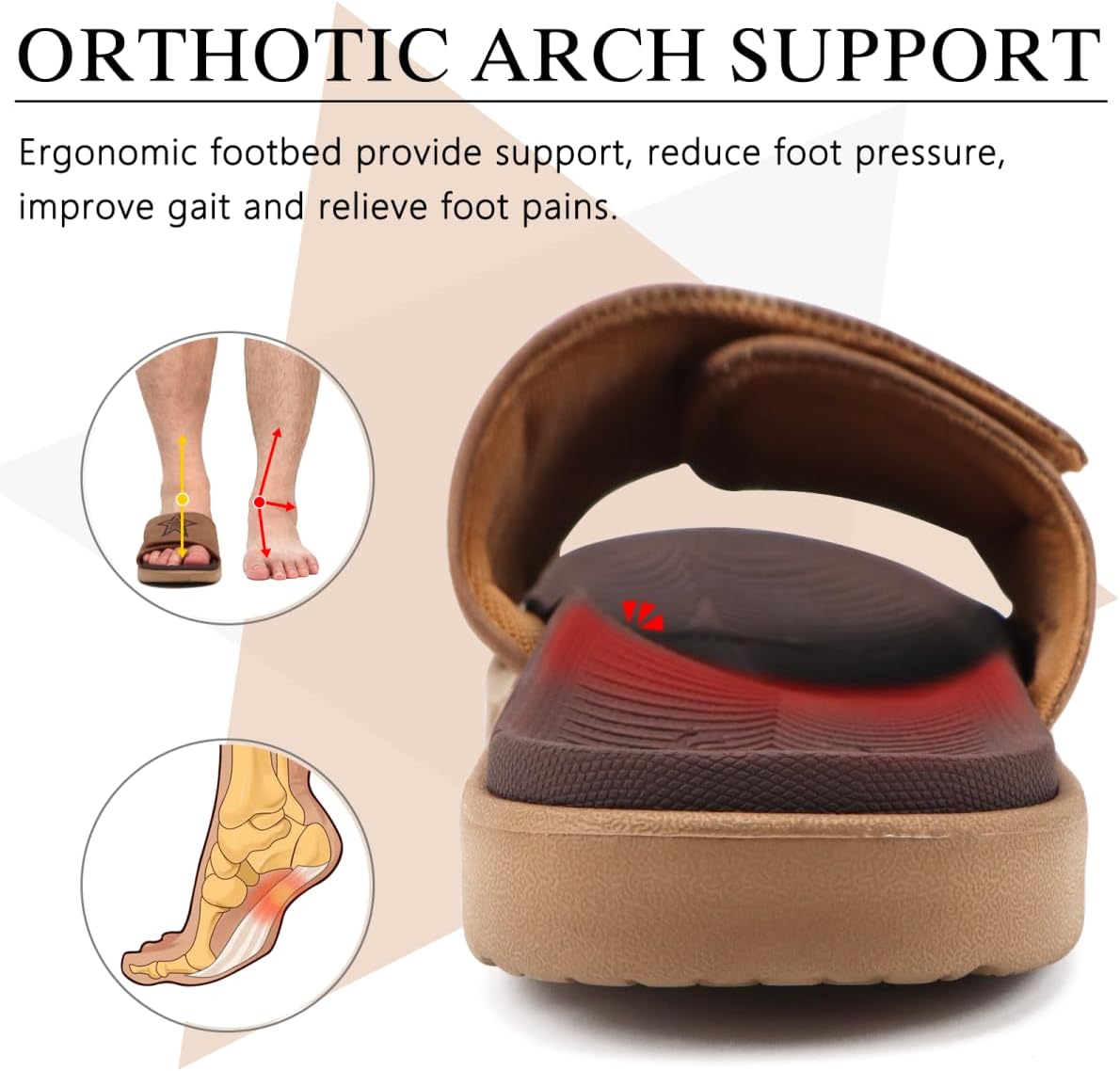 KuaiLu Mens Slides Soft Cushion Sport Sandals with Plantar Fasciitis Arch Support Adjustable Open Toe Summer Slippers Slip on Indoor Outdoor Size 7-15 - Image 4