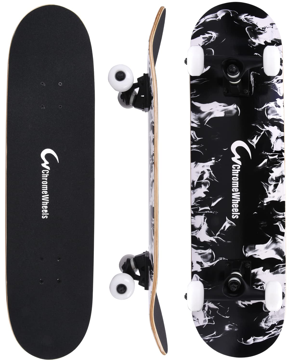 ChromeWheels31 inch Skateboard Complete Skateboards Double Kick Skate Board 7 Layer Canadian Maple Deck Skateboard for Kids and Beginners