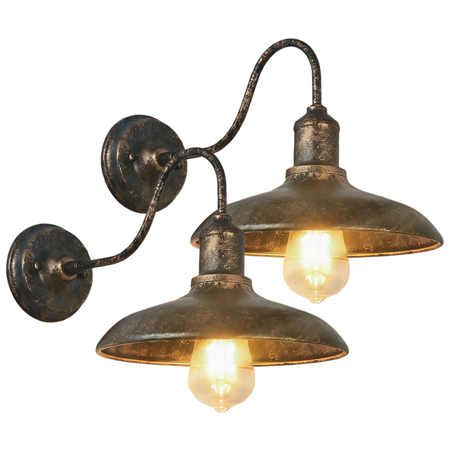 Moddeny Bronze/Light 2 Pack Vintage Outdoor Wall Lights Wall Mount Gooseneck Barn 9.8 Inch Anti-Rust Waterproof Porch Wall Retro Farmhouse Lighting Fixture For Garage Patio