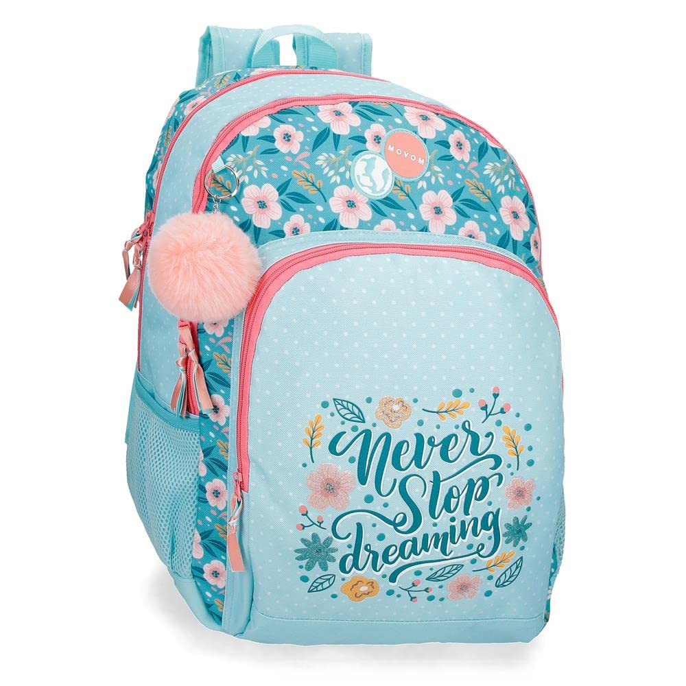 MOVOM Never Stop Dreaming Mochila Escolar Doble Compartimento Adaptable a Carro Azul 33x44x17 cms Poliéster 24,68L