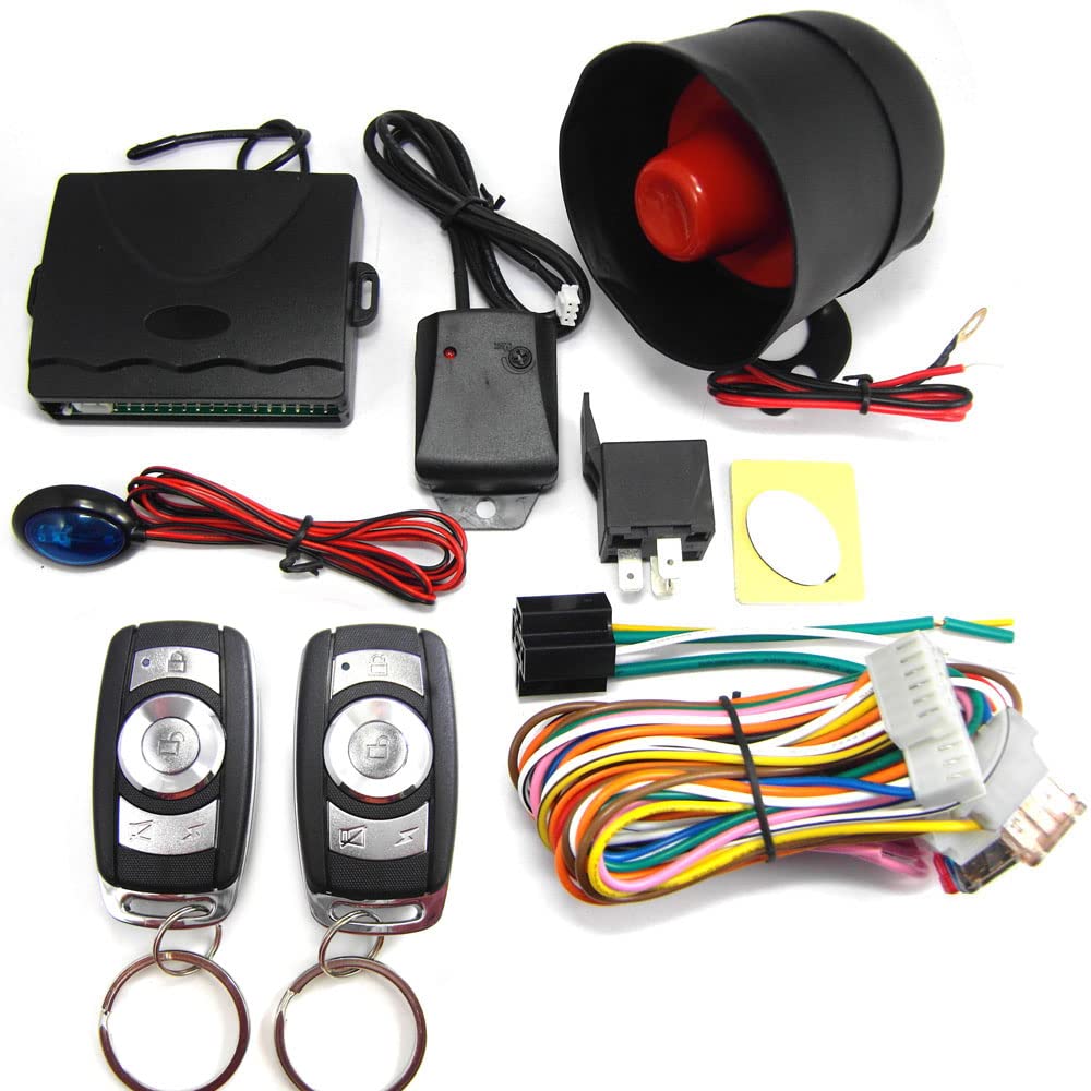 Pepisky One Way Car Alarm System PKE Keyless Entry Central Lock Kit Vibration Alarm with 2 Remote Controller