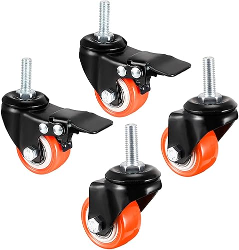 uxcell Ruedas giratorias de 1.5 pulgadas, rueda giratoria de poliuretano con vástago roscado de 360 grados, M8 x 0.984 in, capacidad de carga total