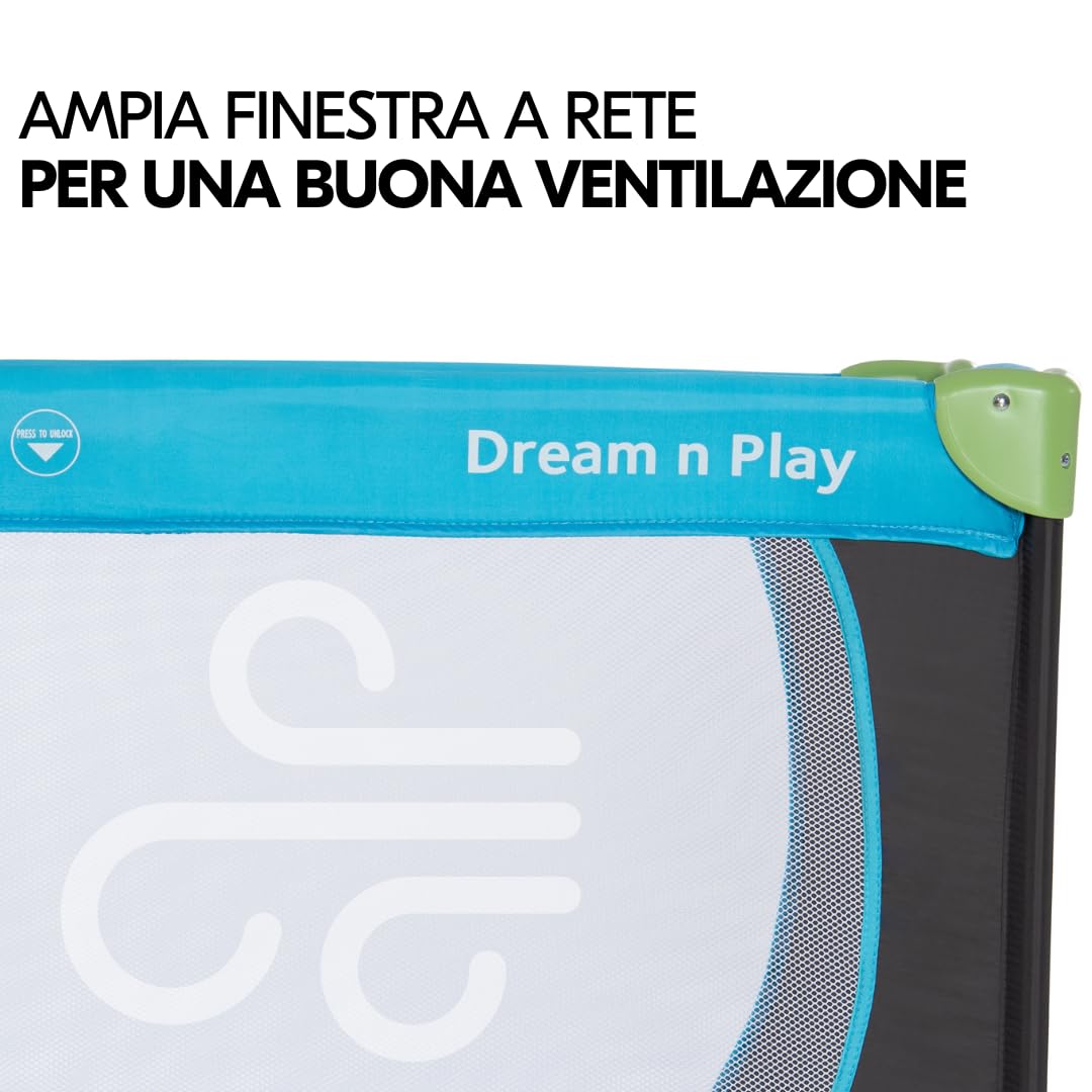 hauck Set Dream N Play Culla Neonato con Materasso Alvi 120x60cm - Lettino Neonato da Viaggio Pieghevole - Lettino da Campeggio con Borsa e Zanzariera - (Blu acqua)