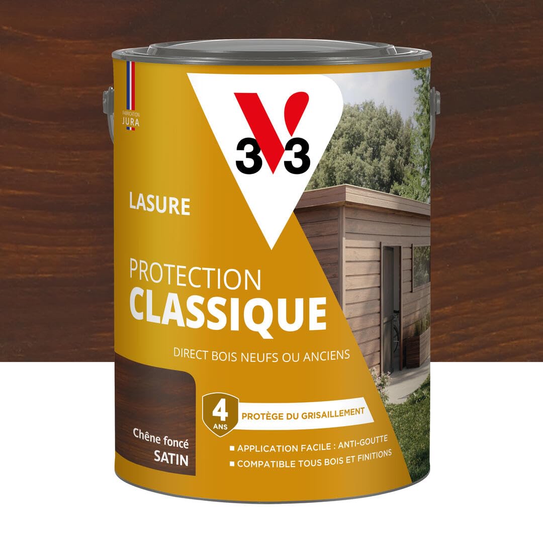 V33 Lasure Bois Extérieur Chêne Foncé Protection Classique 4 ans 5L