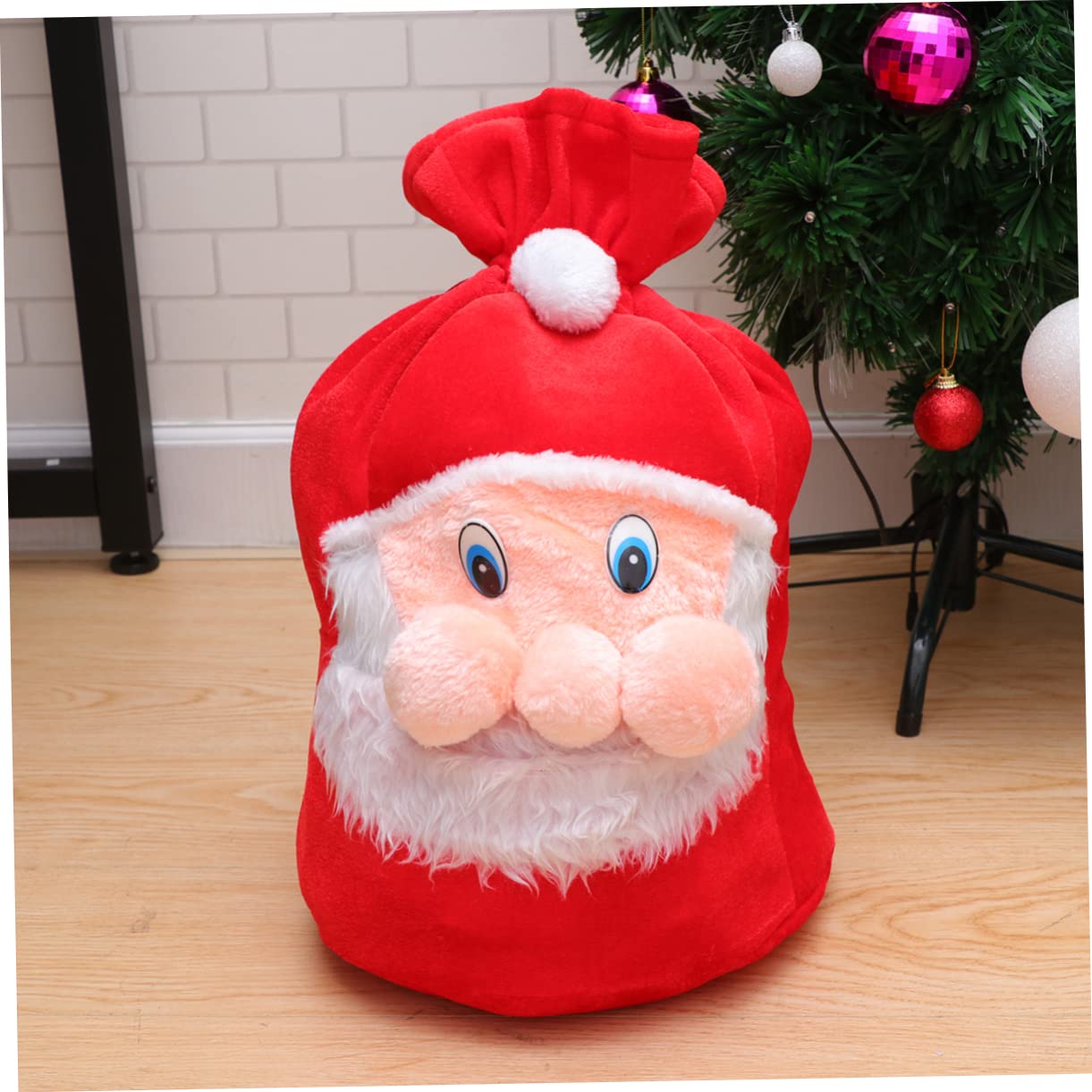 Mobestech Bolsa de Obsequio de Navidad Diseño Temático de Noel Cierre de Cordón de Felpa Roja para Niños Adecuado para Fiestas y Regalos Navideños