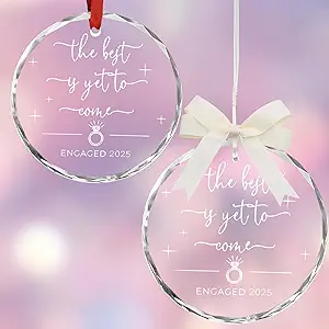 Engagement Gifts for Couples - Glass Christmas Ornament, Personalized Gifts for Newly Engaged Couples, Happy Engagement Ideas for Her, Bride to Be - Engaged for Her, Friends