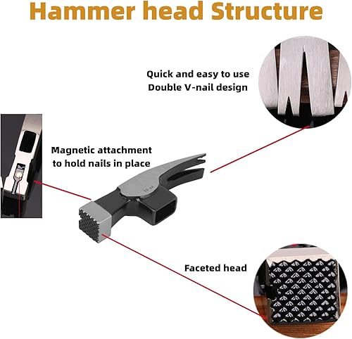 Miniatura 4 de Cabeza de ángulo recto 10oz martillo de acero de alto carbono reemplazo herramienta de carpintería resistente para carpintero