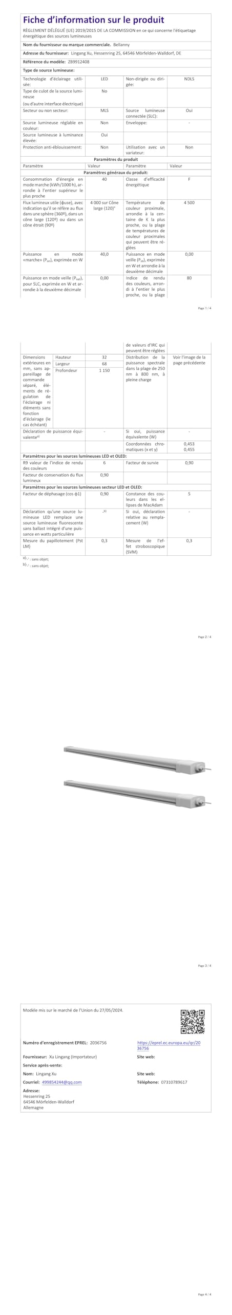 Lot de 2 LED néon 120 cm connectables au plafond 40 W 4 000 lm tube barre, 4500 K étanche IP65 Lampe pour garage, cuisine, atelier, salle de bain, sous-sol jardin