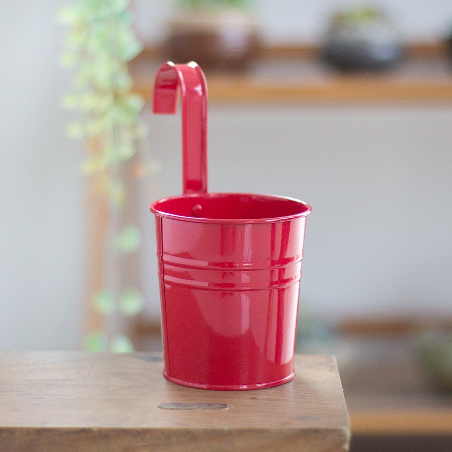 Hanging Plant Pots with Detachable Hook Metal Flower Pot Vase Bucket Hanging Garden Planter Holder with Drainage Hole, Fence Balcony Railing Home Decor (Dark Red, 7 IN)