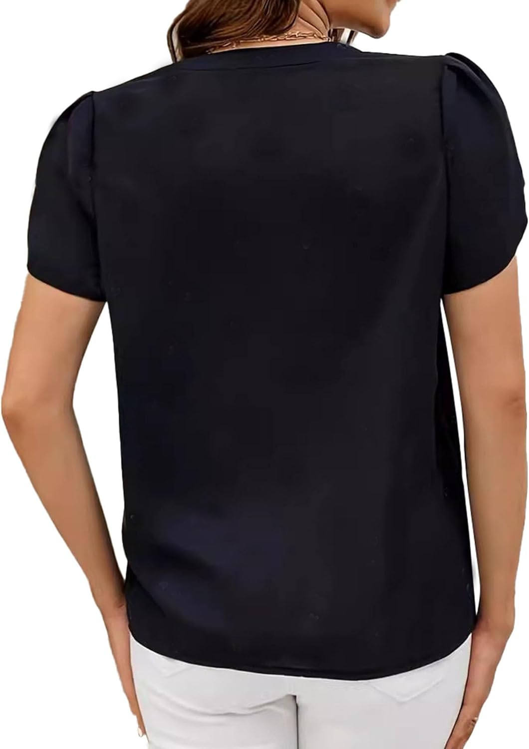 Chiffon Blouses for Women Tulip Short Sleeve Business Casual Tops V Neck Pullover Shirt - Image 2