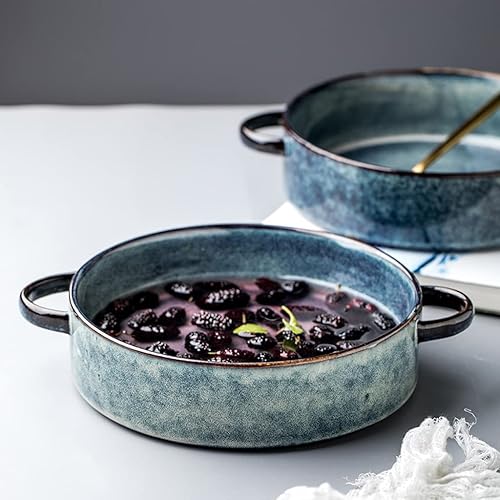 Miniatura 7 de ROLTIN Kitchen Dinner Plates Sets Double Ear Plate Ceramic Soup Plate Deep Plate Home Vegetable Plate Breakfast Plate Retro Large Bowl Plate Ceramic