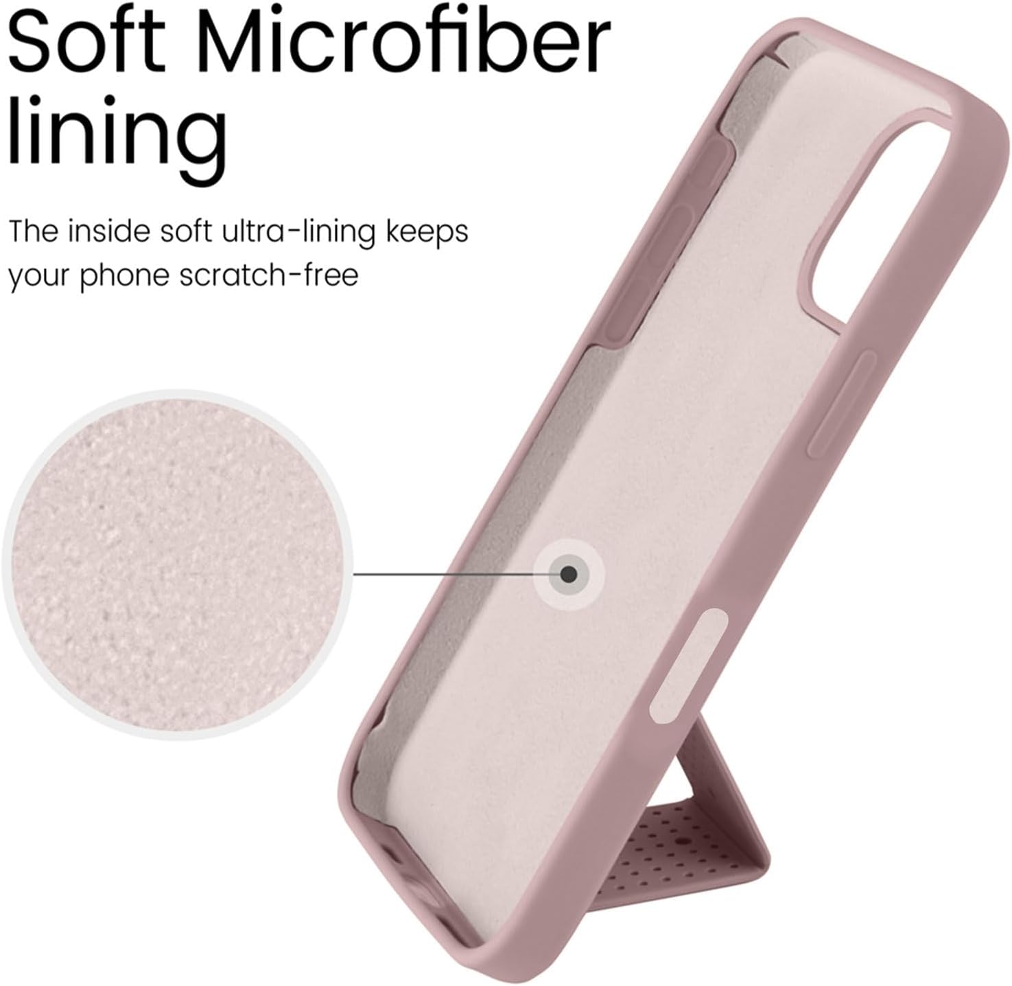 LAUDTEC Silicone Kickstand Case Compatible with iPhone 16 Pro Max, Vertical and Horizontal Stand Hand Strap Metal Kickstand Cover, Flexible Soft Liquid Silicone Stand Case for iPhone 16 Pro Max (Pink) - Image 3