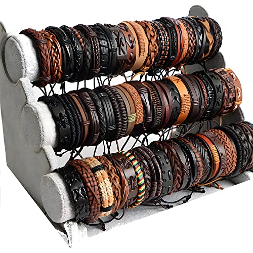 JuanMaoJuan Wholesale 50Pcs Vintage Adjustable Leather Bracelets For Women Men Mix Style Black Brown Cuff Bangle Jewelry Party Gifts