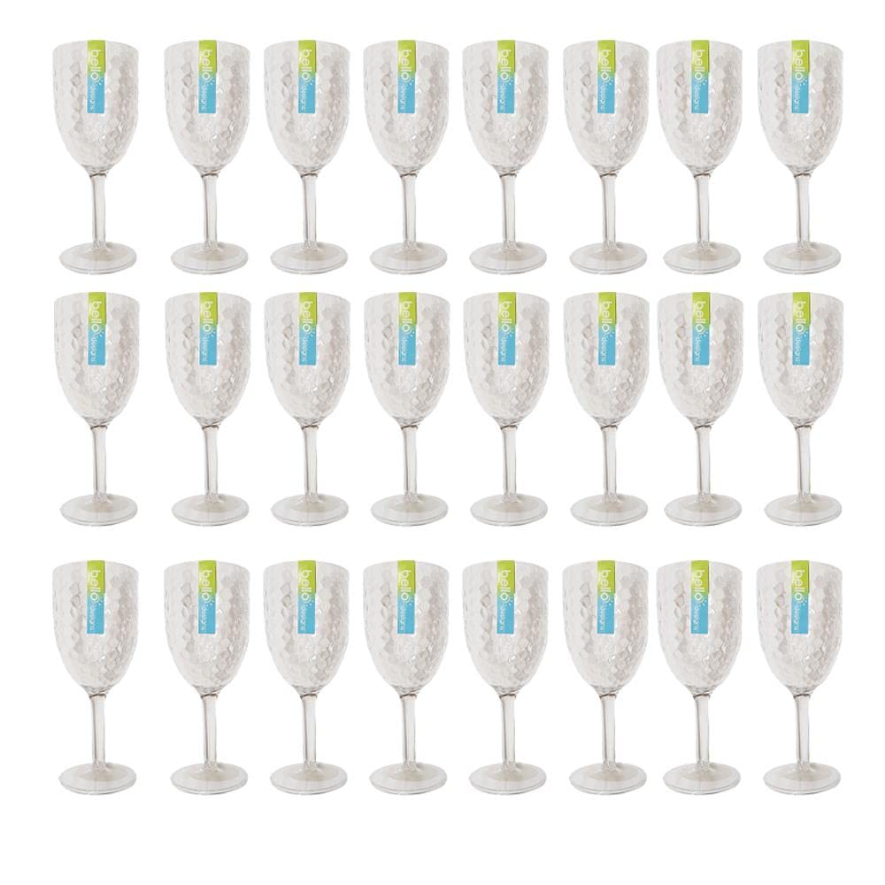 Yöl 24 Wine Goblets Pack Of Drinks Glasses - Modern Dimple Effect Reusable Plastic Outdoor Party Summer Bbq Picnic Wedding Cups Bulk Restaurants Tableware Wholesale Wine Glasses